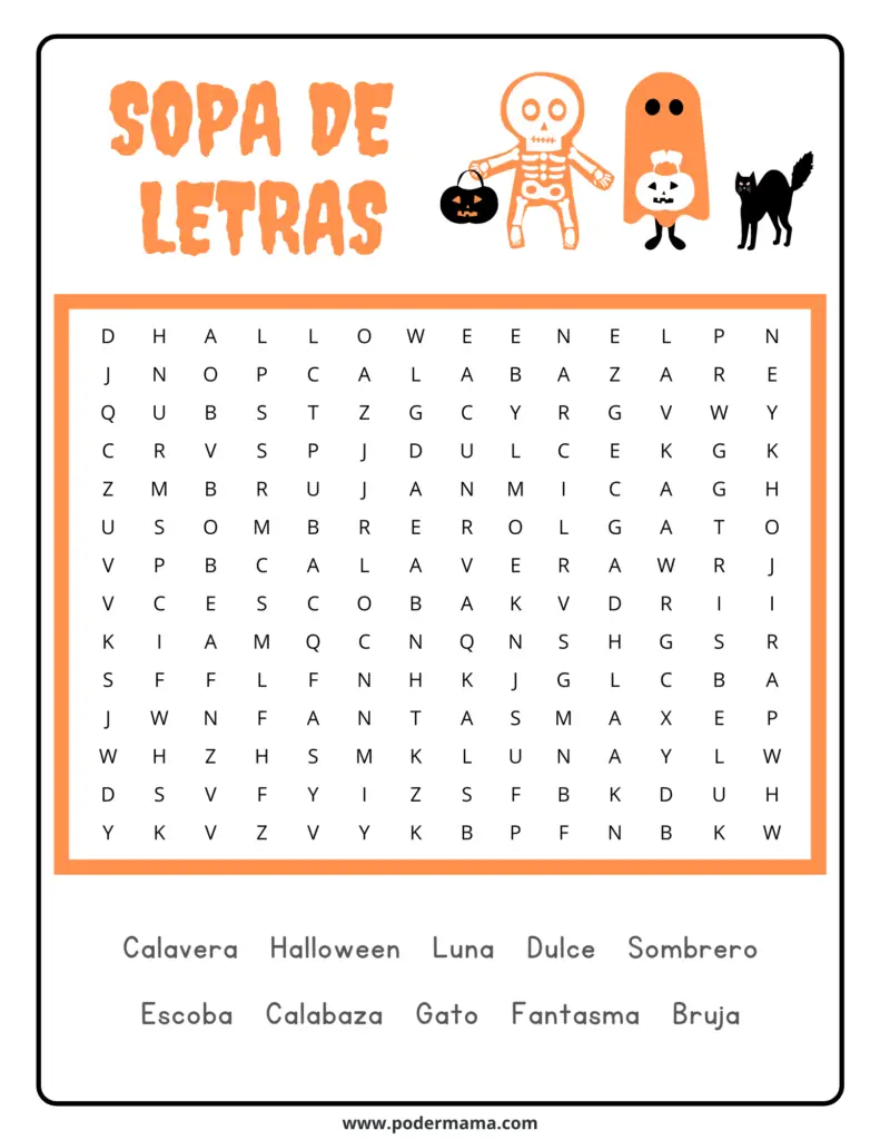 Sopa de letras de Halloween para niños