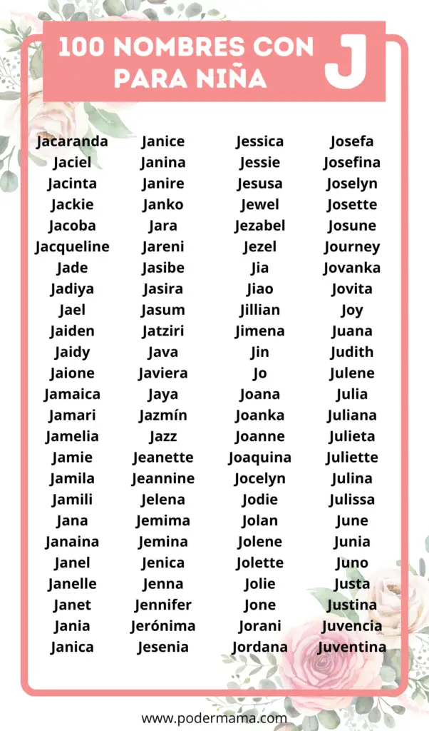 Lista de nombres con J para niña
