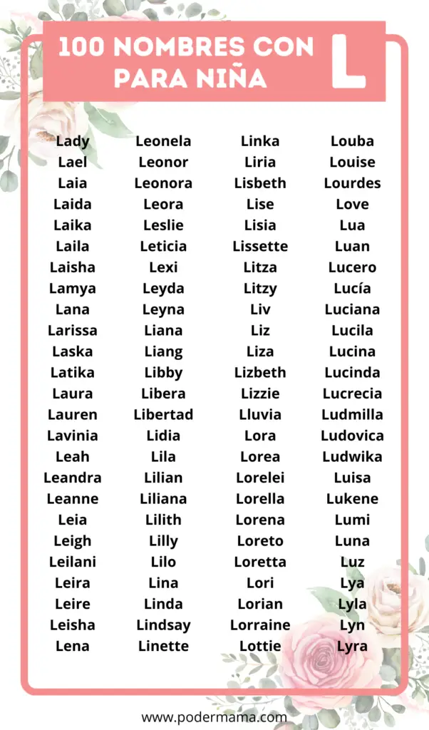 Lista completa de nombres con L para niña
