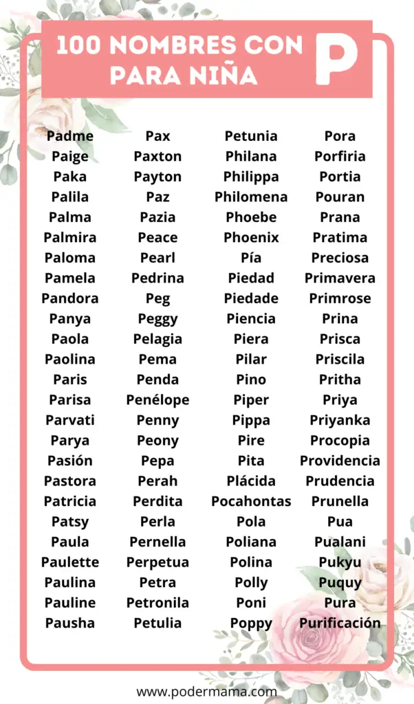 Lista de nombres con P para niña