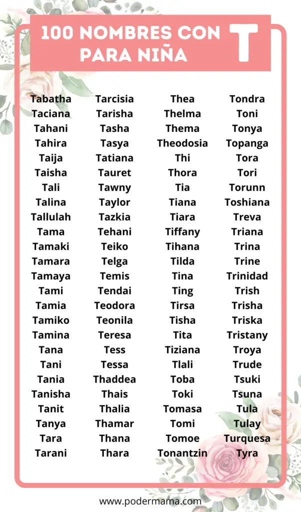 Lista de nombres con T para niña