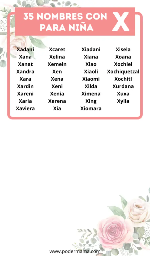 Lista de nombres con X para niña