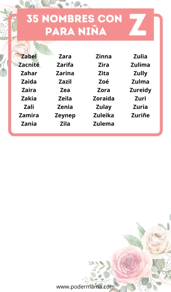 Lista de nombres con Z para niña