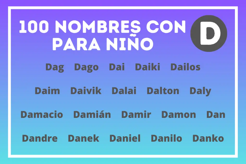 100 Nombres con D para niño