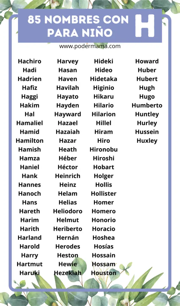 Lista completa de nombres con H para niño