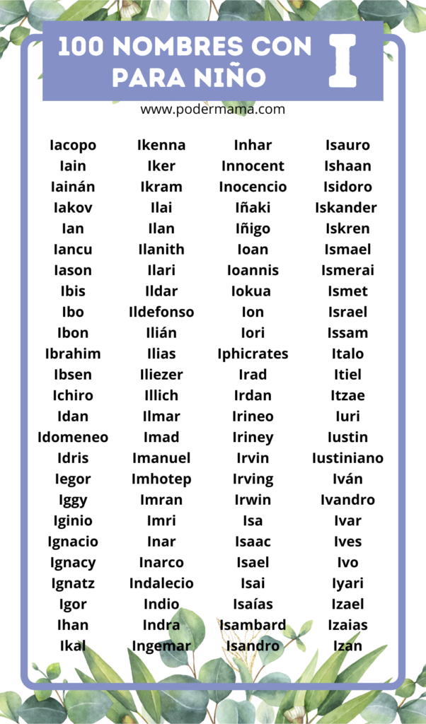 Lista completa de nombres con I para niño